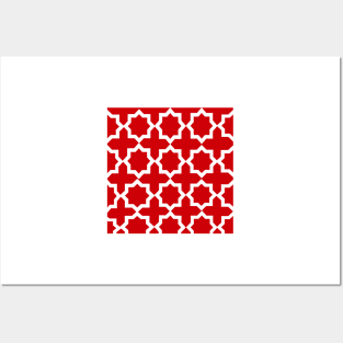 Red and White Lattice Pattern Posters and Art